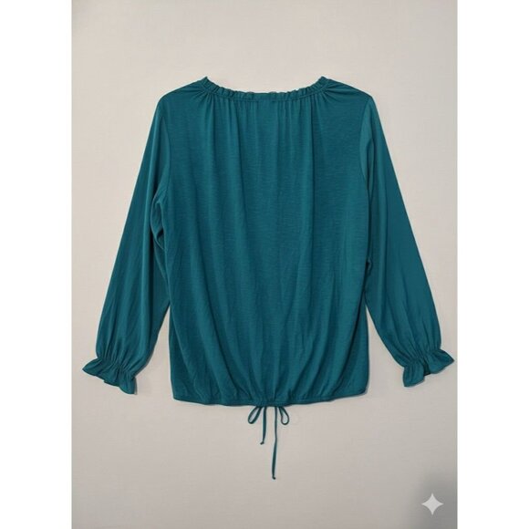 Dolan Left Coast Collection Teal Blouse Top Long Sleeve Drawstring Sz XL Light - Picture 3 of 4